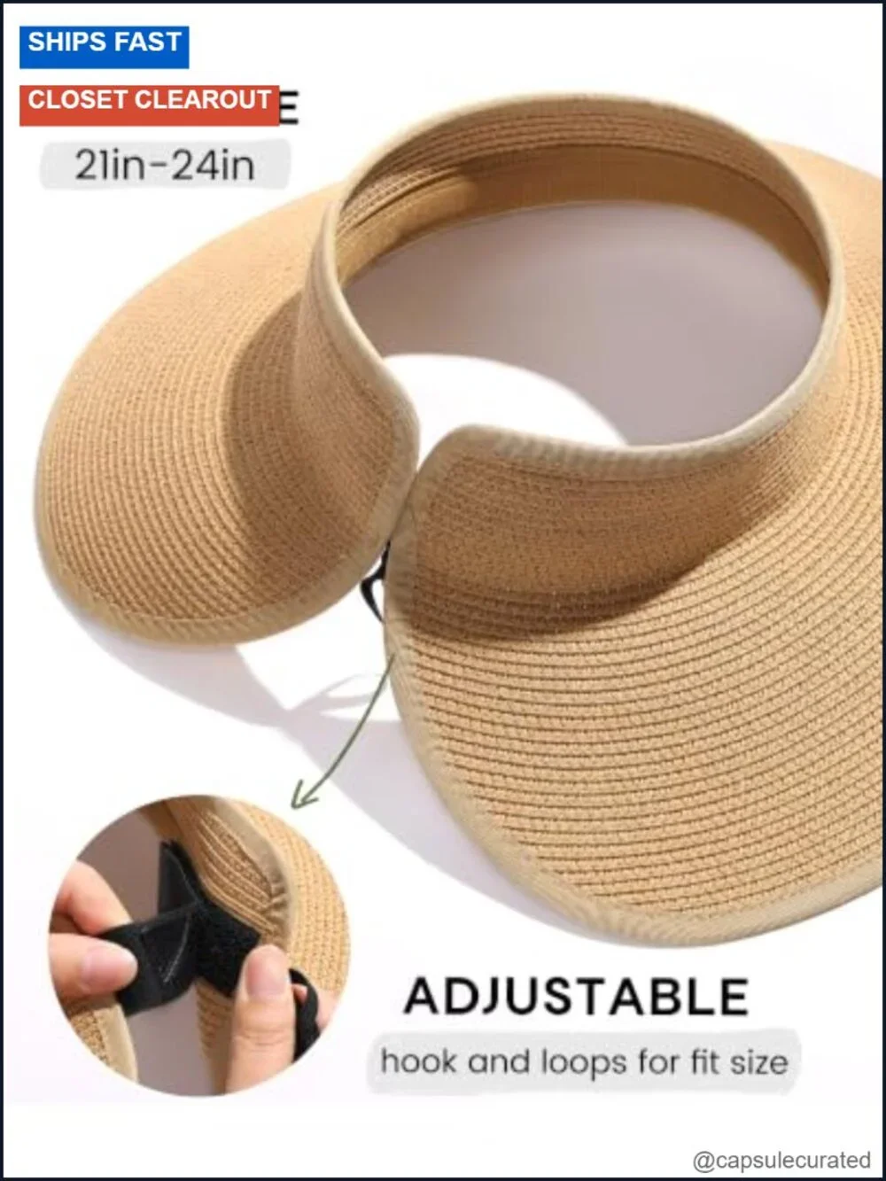 Wide Brim Straw Sun Hat Ponytail Open Top Foldable Beach UV Protection